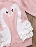 Spring and Autumn Cartoon Swan Print Solid Color round Neck Long Sleeve Sweater