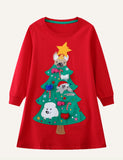 Christmas Embroidered Patch Long Sleeve Dress