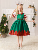 Toddler Santa Claus and Gift Printed Short Sleeves Party Dress