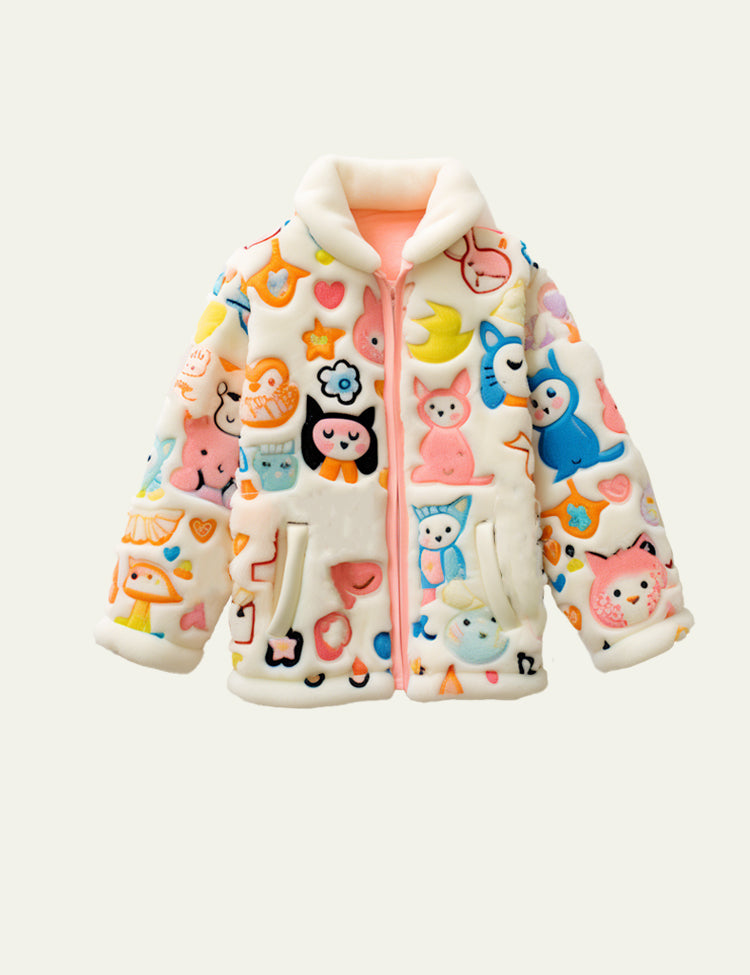 Toddler Kid Girl Cartoon Character Fleece Zipper Design Jacket