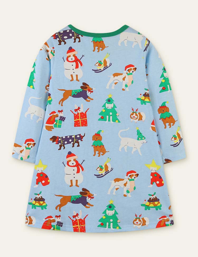 Christmas Snowman Animal Printed Dress