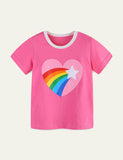 Heart Rainbow Printing round Neck Short Sleeve Top