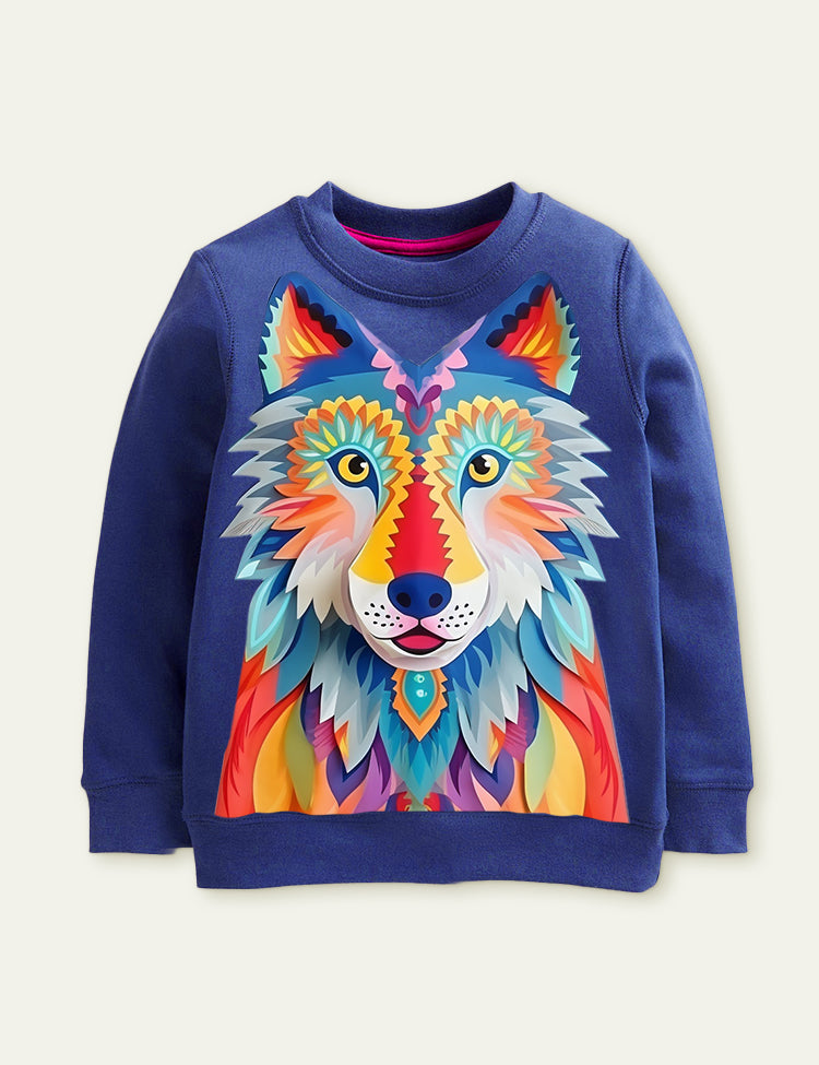 Clearance Toddler Kid Unisex Rainbow Wolf Pull Over Sweatshirt