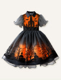Clearance sale-Toddler Kid Girl Halloween Vampire Graveyard Sheer Flutter Sleeves Dress