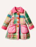 Lucky Sale-Mommy & Me Plush Lapel Plaid Button Design Coat With Pocket