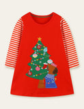 Christmas Tree Puppy Appliqué Gift Embroidered Dress