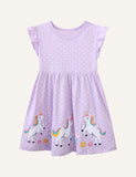 Unicorn Affixed Cloth Embroidered Flower Princess Dress