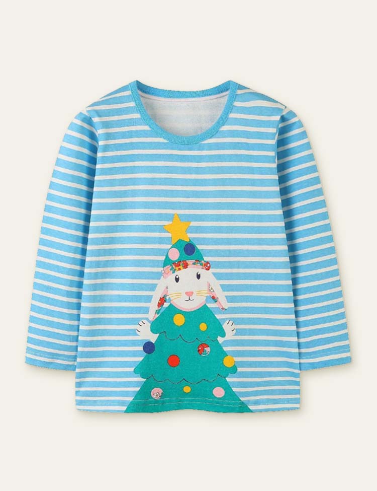 Christmas Rabbit Printed Long-Sleeved T-shirt