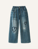 Spring and Autumn Girls' Jeans Loose Western Style Wide-Leg Pants Girls' Straight-Leg Trousers