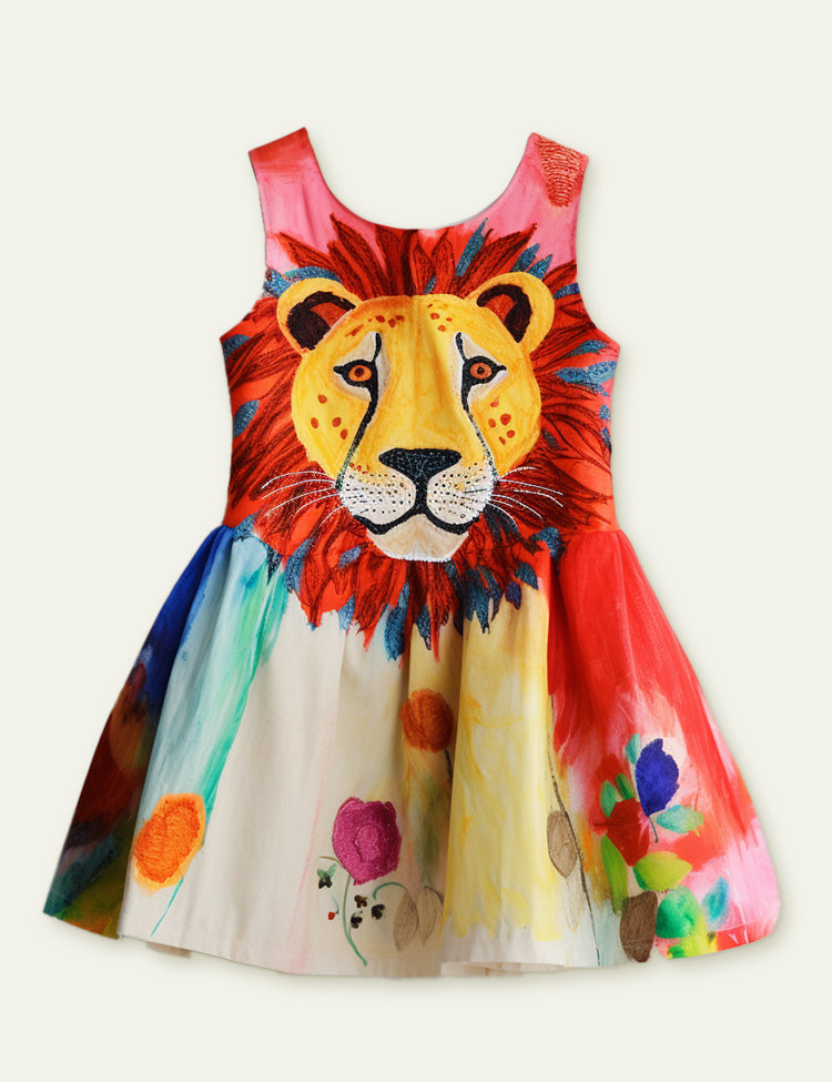 Toddler Girl Lion Print Sleeveless Tank Dress