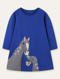 Toddler Girl Pony Appliqué Long-Sleeved Dress