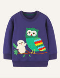 Cartoon Embroidery Crew Neck Pullover Sweatshirt