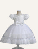 Girls' Dress Dress Embroidered Sequins Bow Short Sleeve Umbrella Princess Dress