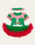 Christmas Baby Striped Mesh Romper Dress