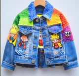 Lucky Sale-Colorful cartoon denim button-down jacket