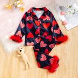 Girls' Valentine's Day Sweet Loving Heart Printed Pajamas Suit