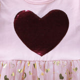 Girls Sleeveless Love Sequin Embroidered Mesh Patchwork Cotton Dress