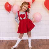 Girl's Valentine's Day Long-Sleeved Love T-shirt + Suspender Skirt