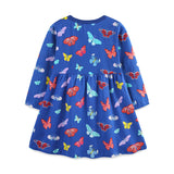 Girls Cartoon Butterfly Print Princess Dress