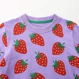 Cartoon Strawberry Print round Neck Casual Top