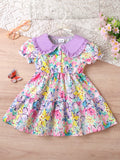 Flower Full Printed Short Sleeve Dress
