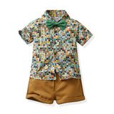 Hawaiian Shirt Children's Printed Short Sleeve Cotton Cardigan Casual Shorts Two-Piece Set