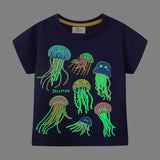 Children's Short-Sleeved T-shirt Summer round Neck Cartoon Top Luminous Pattern