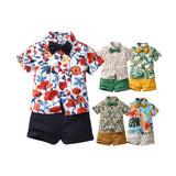 Hawaiian Shirt Children's Printed Short Sleeve Cotton Cardigan Casual Shorts Two-Piece Set