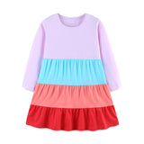 Color Matching Children's Knitted Cotton round Neck Long Sleeve Skirt