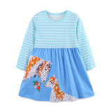 Pony Affixed Cloth Embroidered Flower Stripe Printed Princess Dress