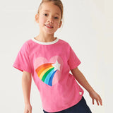 Heart Rainbow Printing round Neck Short Sleeve Top