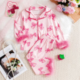 Girls' Bow Print Long-Sleeved Homewear Suit