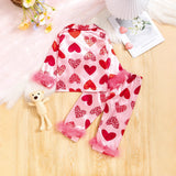 Girls' Valentine's Day Sweet Loving Heart Printed Pajamas Suit