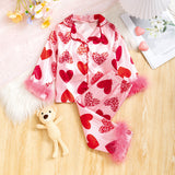 Girls' Valentine's Day Sweet Loving Heart Printed Pajamas Suit