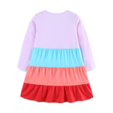 Color Matching Children's Knitted Cotton round Neck Long Sleeve Skirt