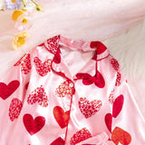 Girls' Valentine's Day Sweet Loving Heart Printed Pajamas Suit