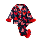 Girls' Valentine's Day Sweet Loving Heart Printed Pajamas Suit