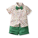 Hawaiian Shirt Children's Printed Short Sleeve Cotton Cardigan Casual Shorts Two-Piece Set