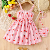 Strawberry Printing Pastoral Style Dress + Bag