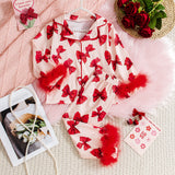 Girls' Bow Print Long-Sleeved Homewear Suit