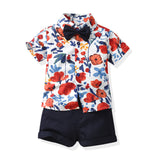 Hawaiian Shirt Children's Printed Short Sleeve Cotton Cardigan Casual Shorts Two-Piece Set