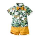 Hawaiian Shirt Children's Printed Short Sleeve Cotton Cardigan Casual Shorts Two-Piece Set