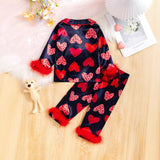 Girls' Valentine's Day Sweet Loving Heart Printed Pajamas Suit