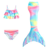 Children's Mermaid Swimsuit Girls' Colorful Scale Suspender Fishtail Swimsuit Three-Piece Set