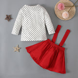 Girl's Valentine's Day Long-Sleeved Love T-shirt + Suspender Skirt