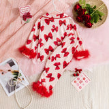 Girls' Bow Print Long-Sleeved Homewear Suit