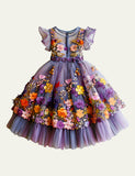 Purple Flower Mesh Party Dress