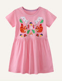 Squirrel Embroidered Short Sleeve Dress