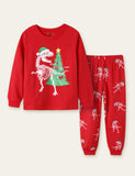 Christmas Cartoon Dinosaur Snowman Printed Pajamas