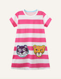 Cute Cartoon Animal Embroidered Patch Short Sleeve Dress